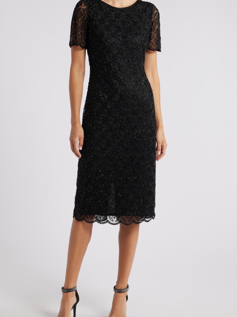 Pisarro Nights Beaded Midi Cocktail Dress Size 8